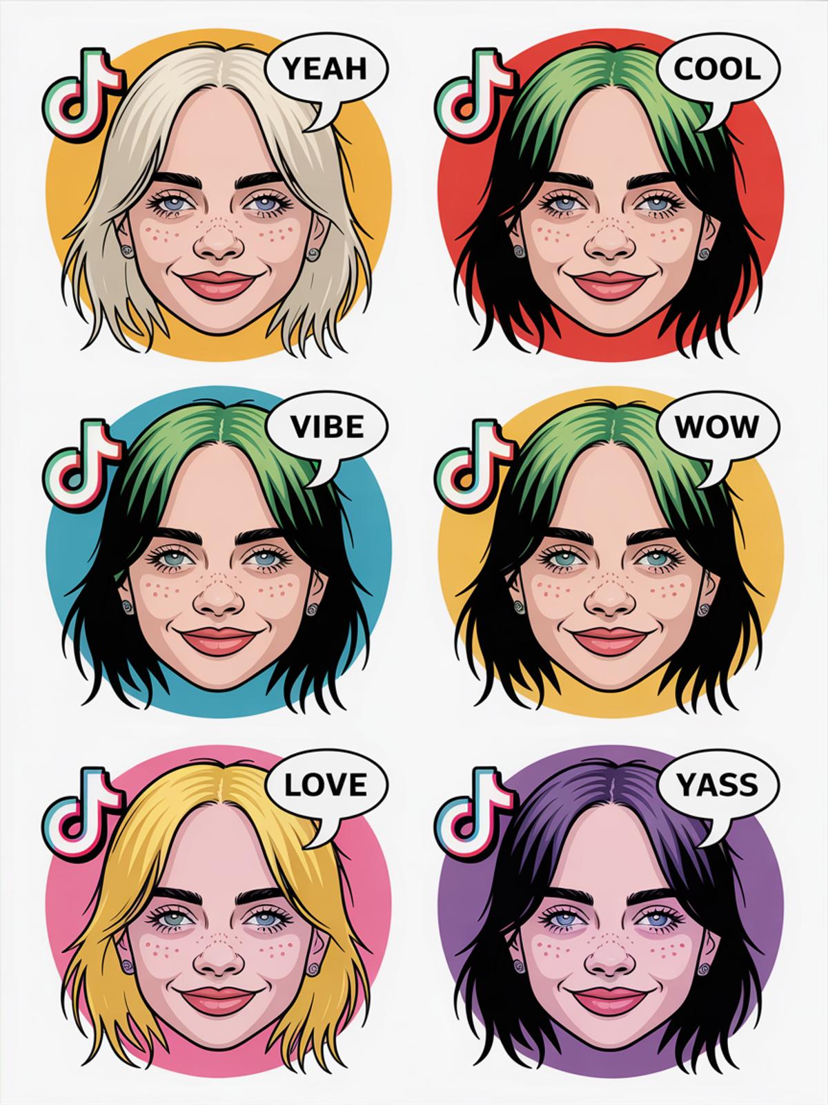 Pop Art Female Faces with Multiple Expressions, Colorful Modern Digital Art, Wall Decor, Artistic Posters, Vibrant Home Decoration