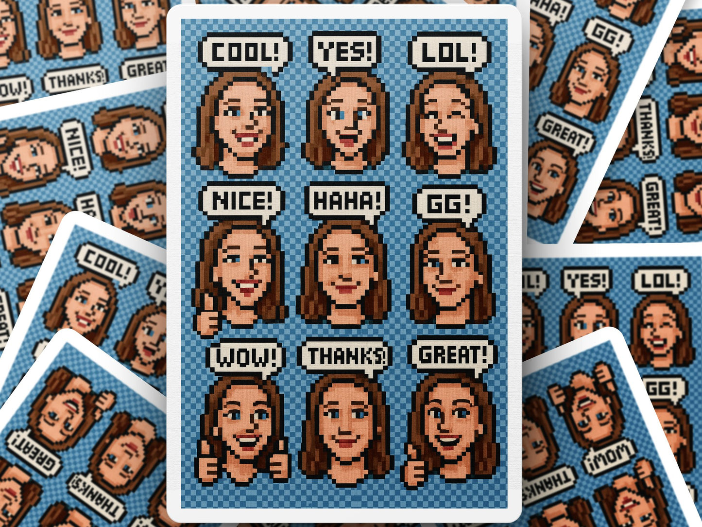 Retro Pixel Art Emotion Stickers, Digital Download, Cool, Lol, Wow, Fun Chat Icons