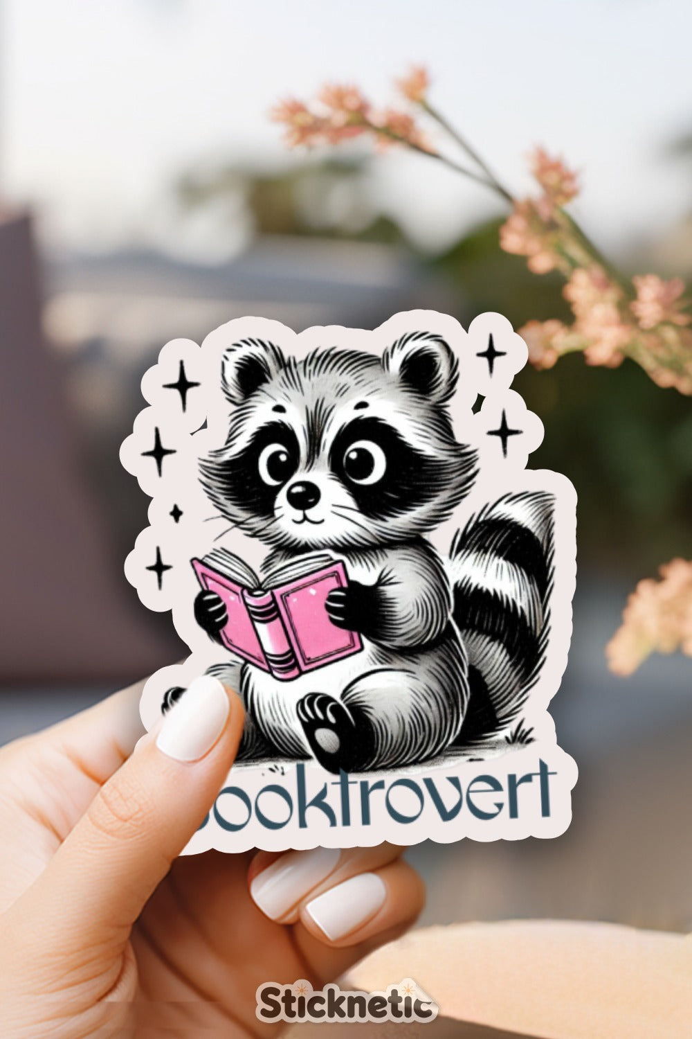 Cute Raccoon Reading Sticker Cartoon Sticker product type