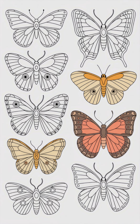 Butterfly Coloring Pages, Printable Digital Download, Adult Coloring Book, Insect Line Art, Nature Craft, Relaxing Activity Sheets