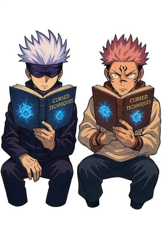 Anime Character Art Print, Two Male Characters Reading, Manga Inspired Poster, Cursed Techniques Books Illustration, Wall Decor, Collectible