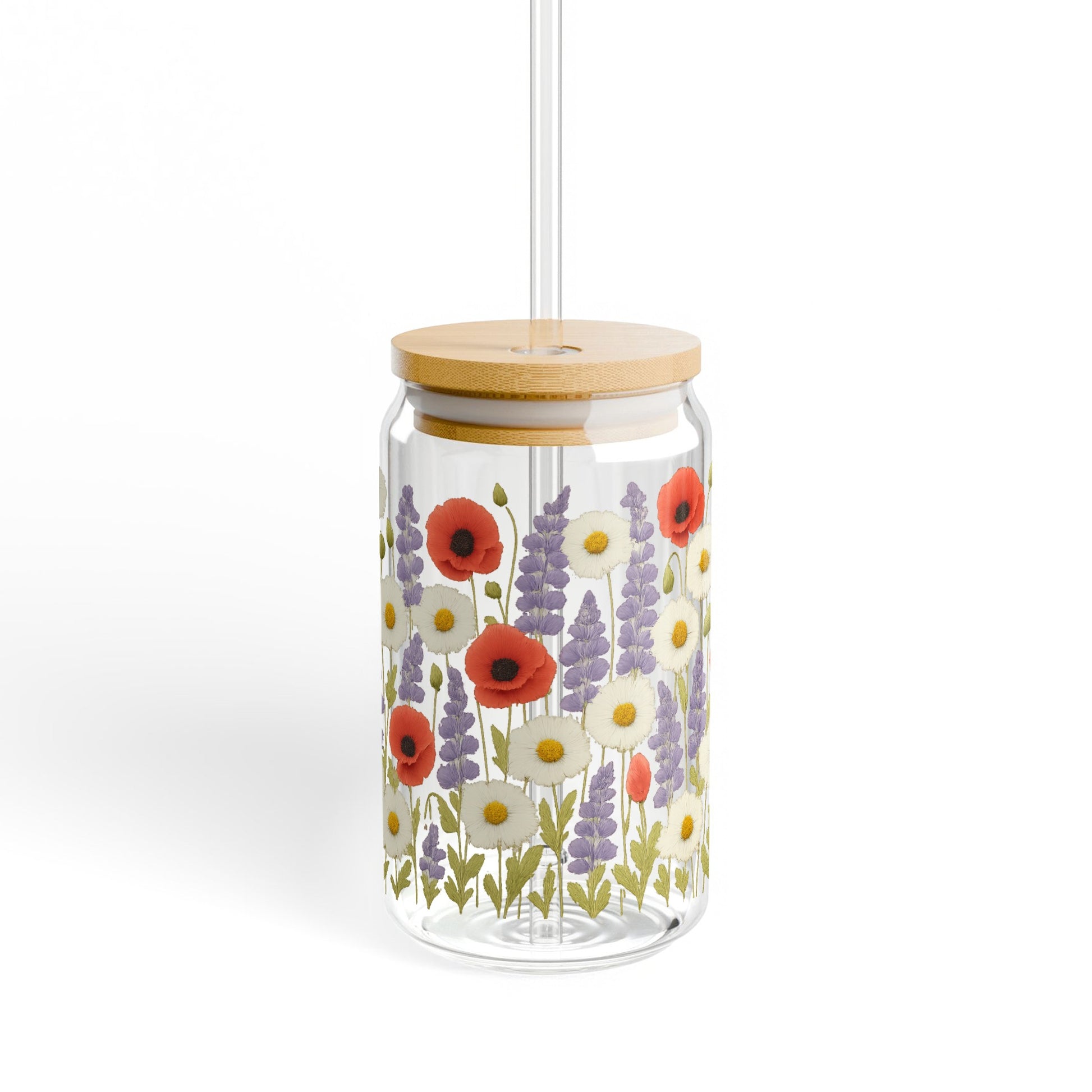 Floral Glass Jar Pendant Light, Modern Kitchen Lighting, Colorful Wildflower Print, Boho Home Decor