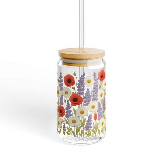Floral Glass Jar Pendant Light, Modern Kitchen Lighting, Colorful Wildflower Print, Boho Home Decor
