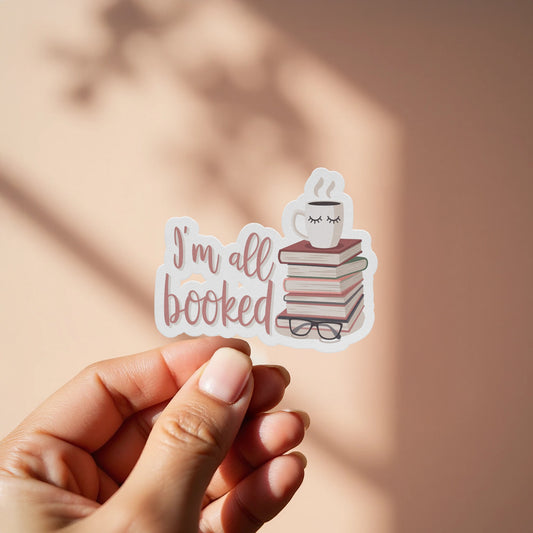 I'm All Booked Sticker with Coffee and Glasses product type