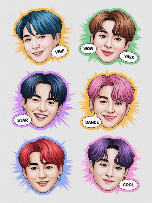 Pop Art Portrait Stickers, Colorful Celebrity Inspired, Dance and Star Design, Vibrant Wall Decor, Waterproof Vinyl, Set of 6