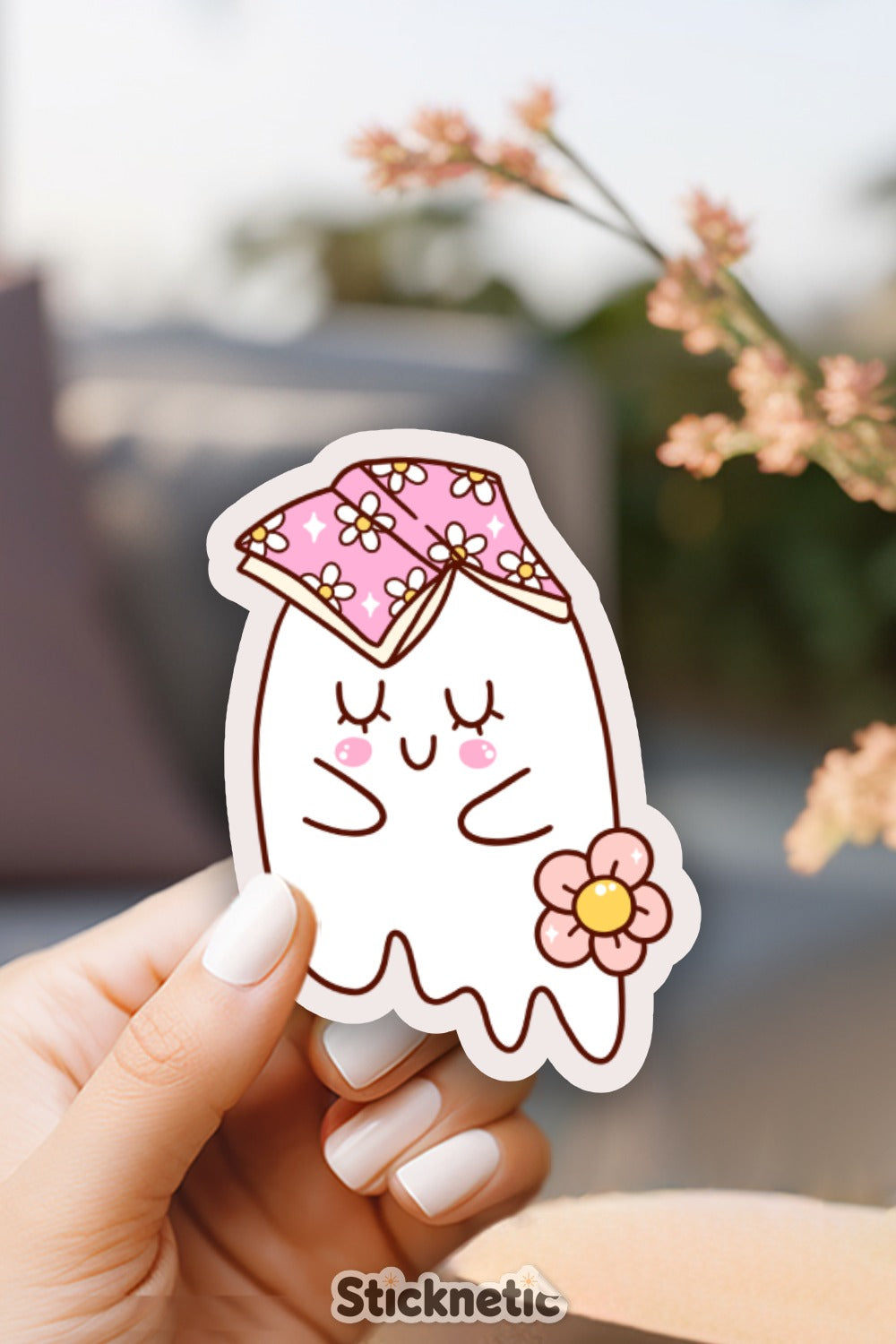 Adorable Pink Flower Ghost Sticker product