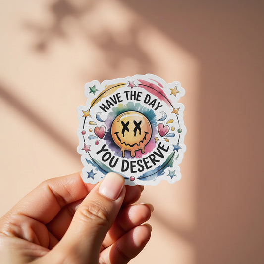 Have The Day You Deserve Rainbow Smiley Sticker product type