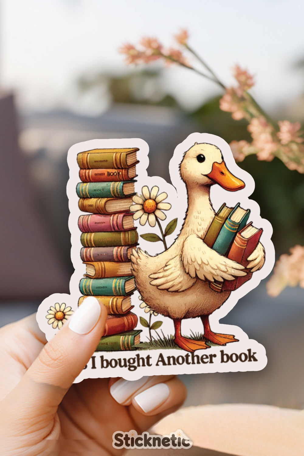 Adorable Duck With Books Sticker Cute Novelty Product