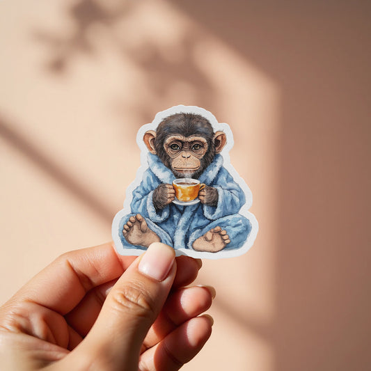 Adorable Baby Monkey Art with Coffee Sticker product