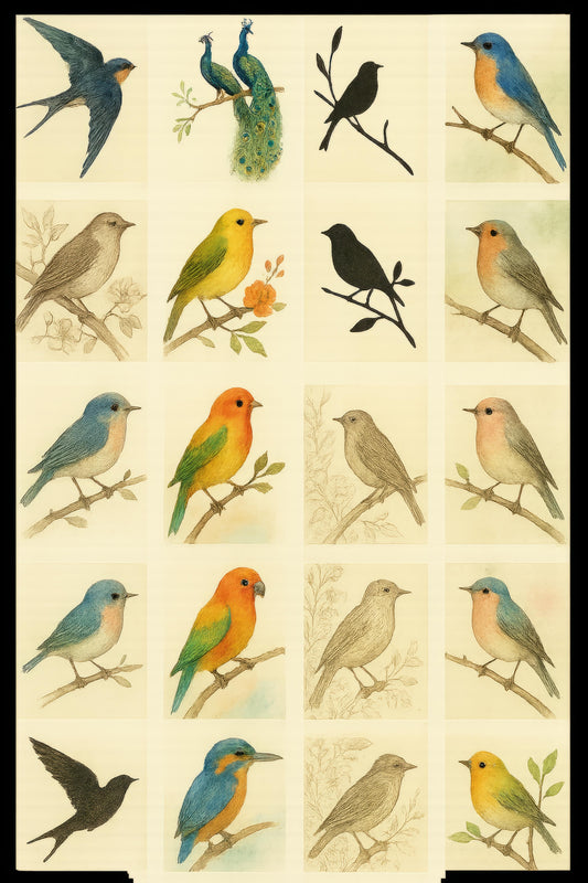 Vintage Bird Illustration Poster, Antique Ornithology Art Print, Nature Wall Decor, Colorful Bird Species Chart, Educational Bird Poster