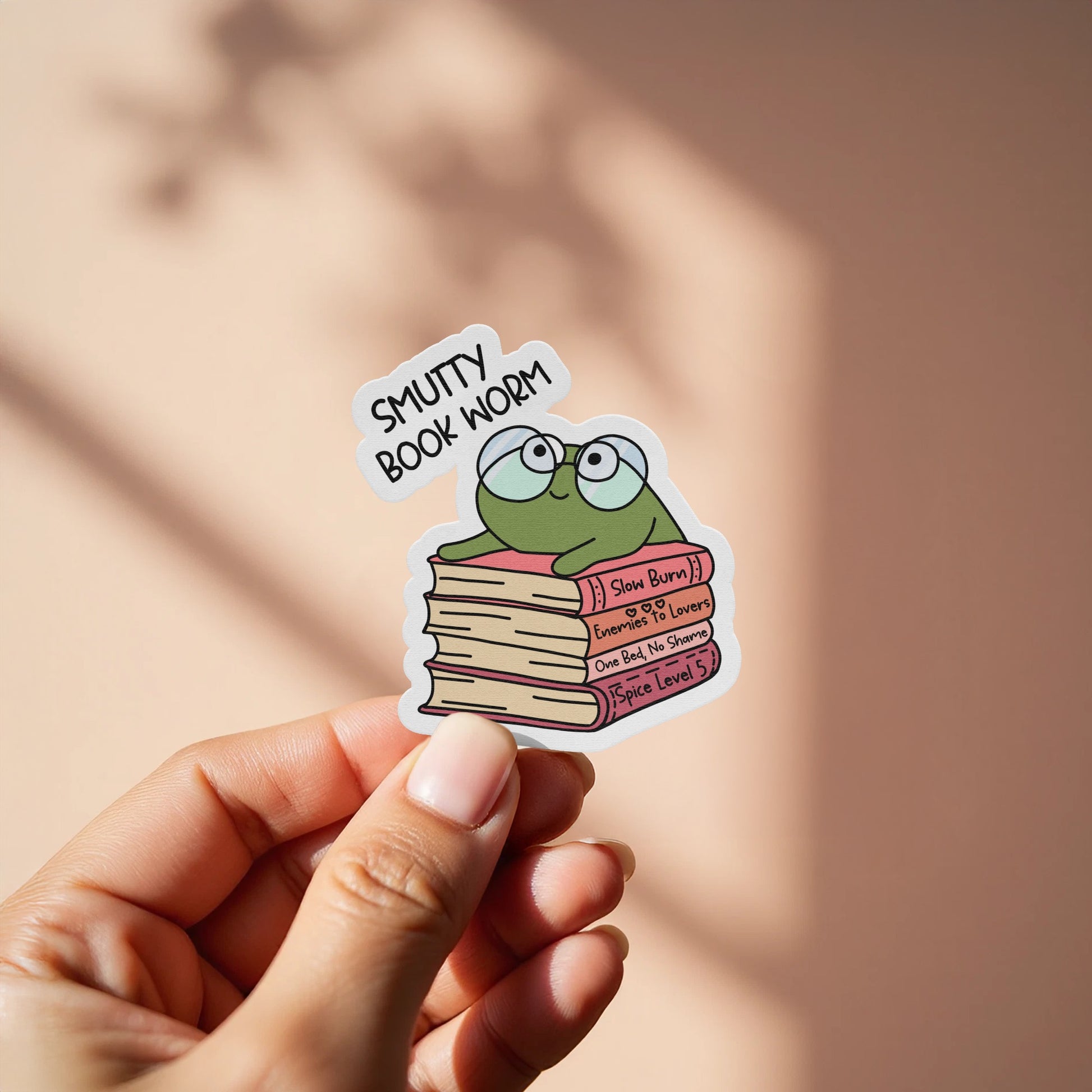 Smutty Book Worm Frog Reading Books Fun Sticker product