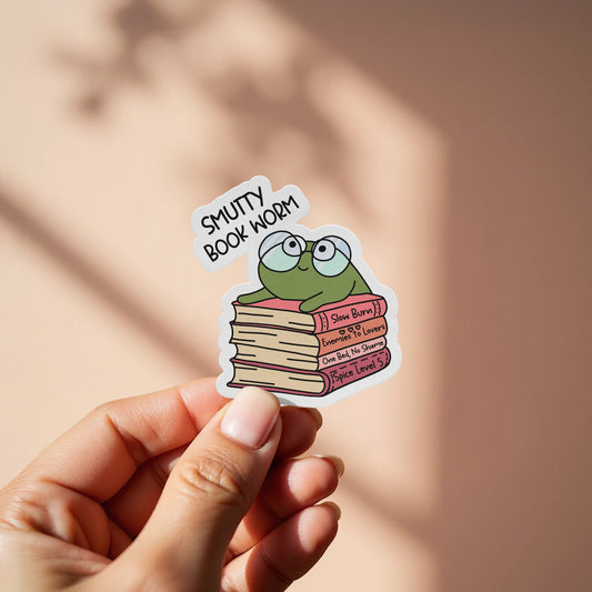 Smutty Book Worm Frog Reading Books Fun Sticker product
