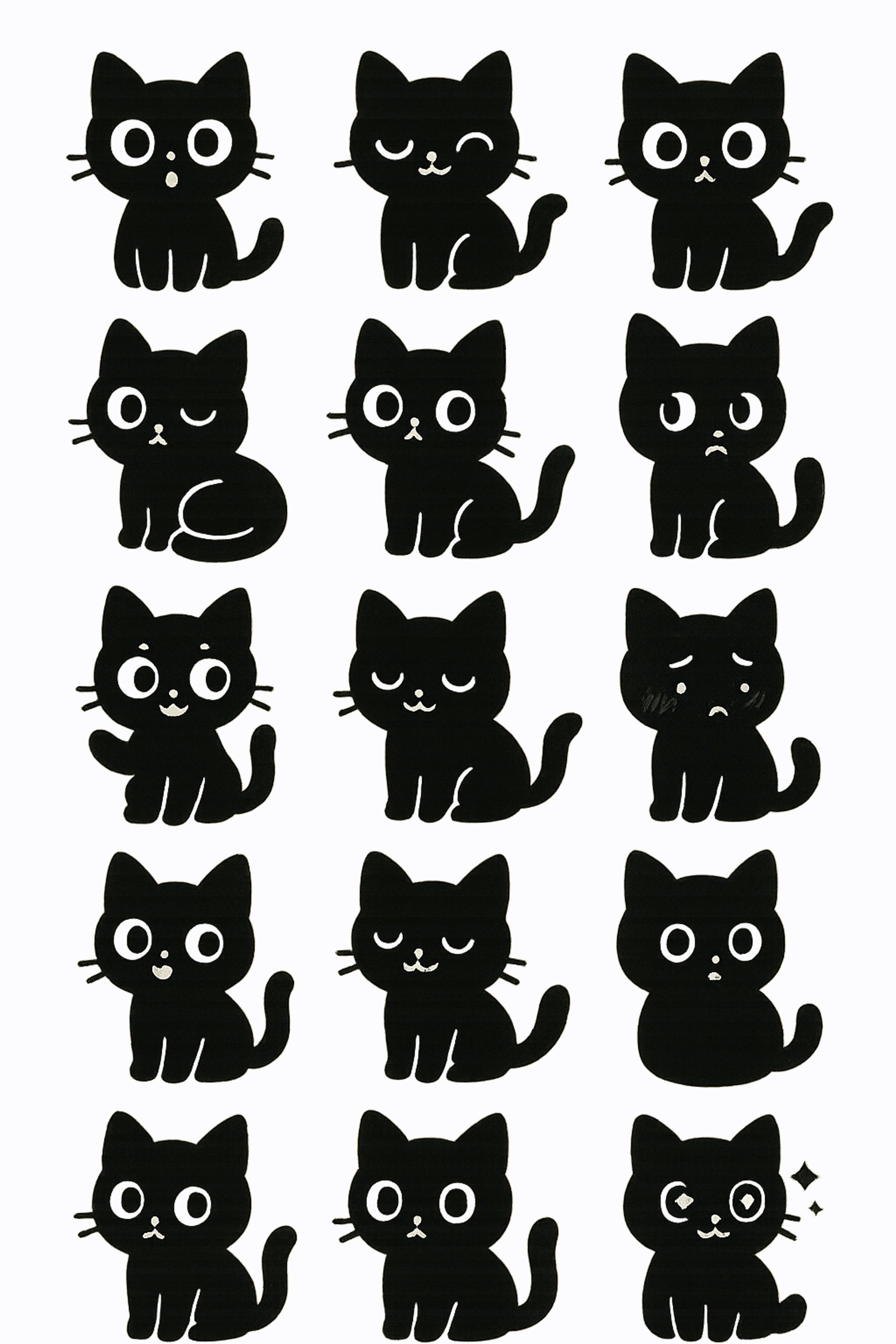 Cute Black Cat Stickers, Cartoon Cat Decals, Vinyl Kitten Stickers for Laptops and Notebooks