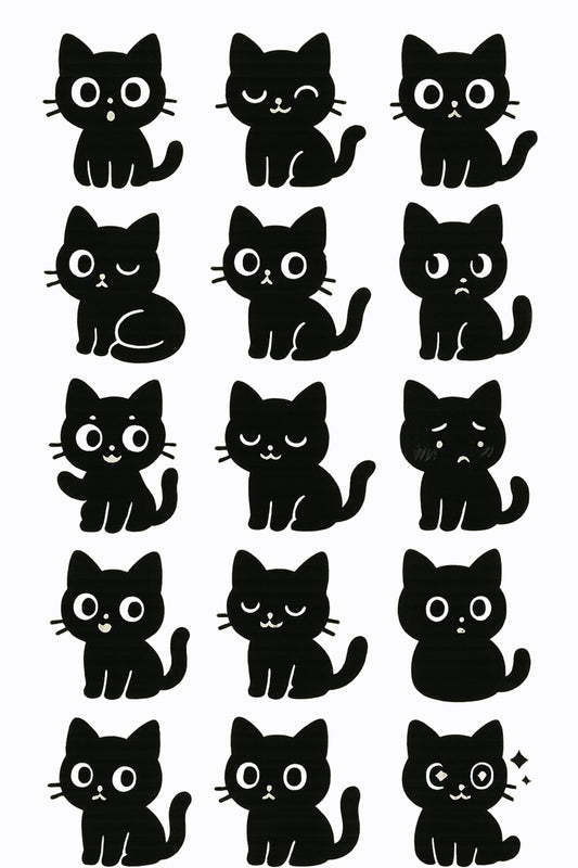 Cute Black Cat Stickers, Cartoon Cat Decals, Vinyl Kitten Stickers for Laptops and Notebooks