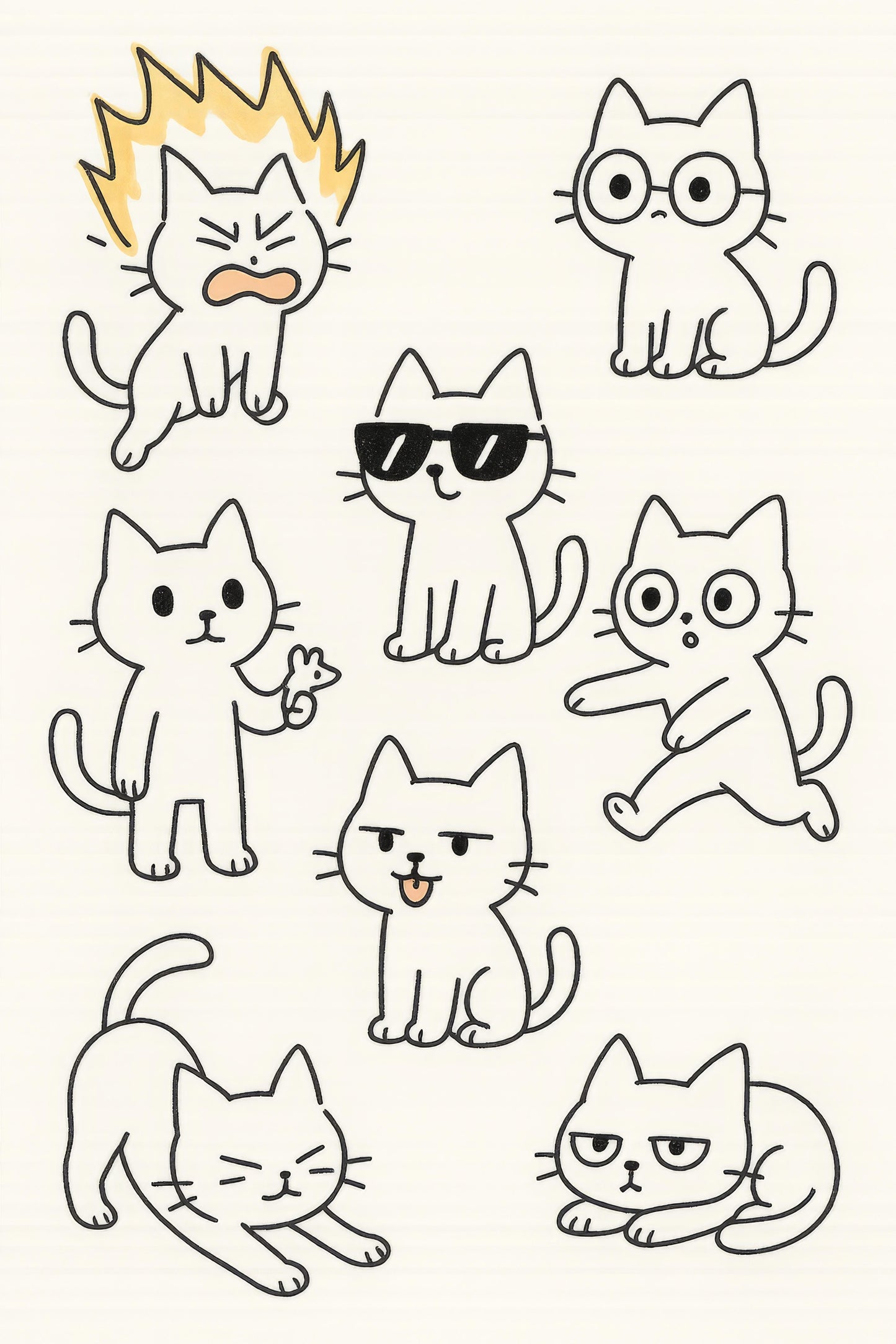 Cute Cat Stickers Set, Various Cartoon Cats Poses and Expressions, Vinyl Sticker Pack, Cat Lover Gift Ideas, Crafting and Scrapbooking