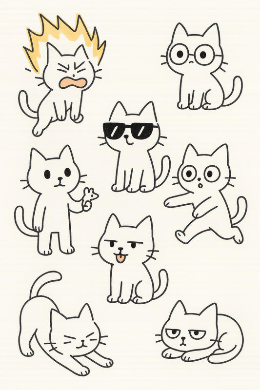 Cute Cat Stickers Set, Various Cartoon Cats Poses and Expressions, Vinyl Sticker Pack, Cat Lover Gift Ideas, Crafting and Scrapbooking