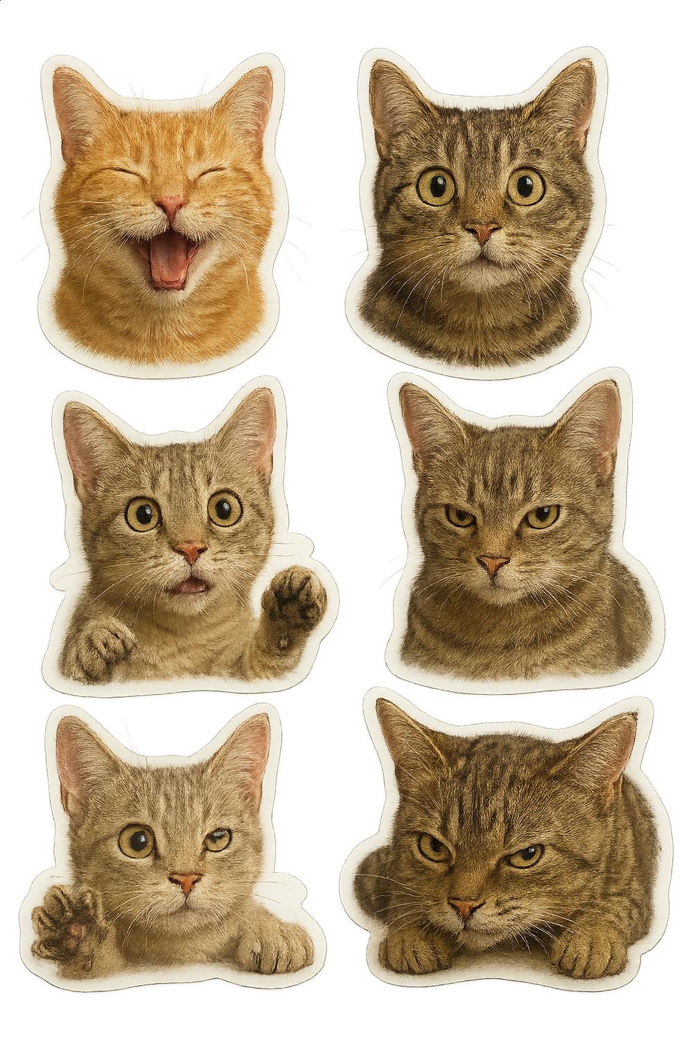 Assorted Cat Stickers Set, Cute Kitten Faces, Decorative Stationery, Pet Lover Gift, Scrapbooking, Waterproof Vinyl, Laptop Decal