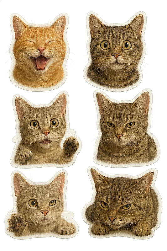 Assorted Cat Stickers Set, Cute Kitten Faces, Decorative Stationery, Pet Lover Gift, Scrapbooking, Waterproof Vinyl, Laptop Decal