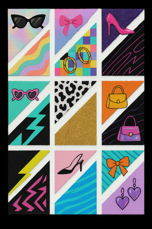 Colorful Pop Art Fashion Accessories Print, Sunglasses, Heels, Purses Wall Art Decor