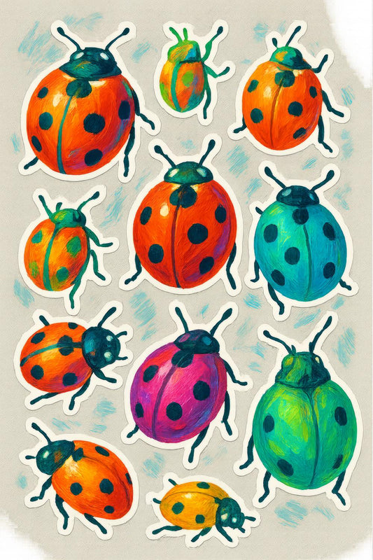Colorful Ladybug Stickers, Watercolor Insect Decals, Kids Craft Supplies, Scrapbooking Vinyl Stickers, Cute Bug Collection