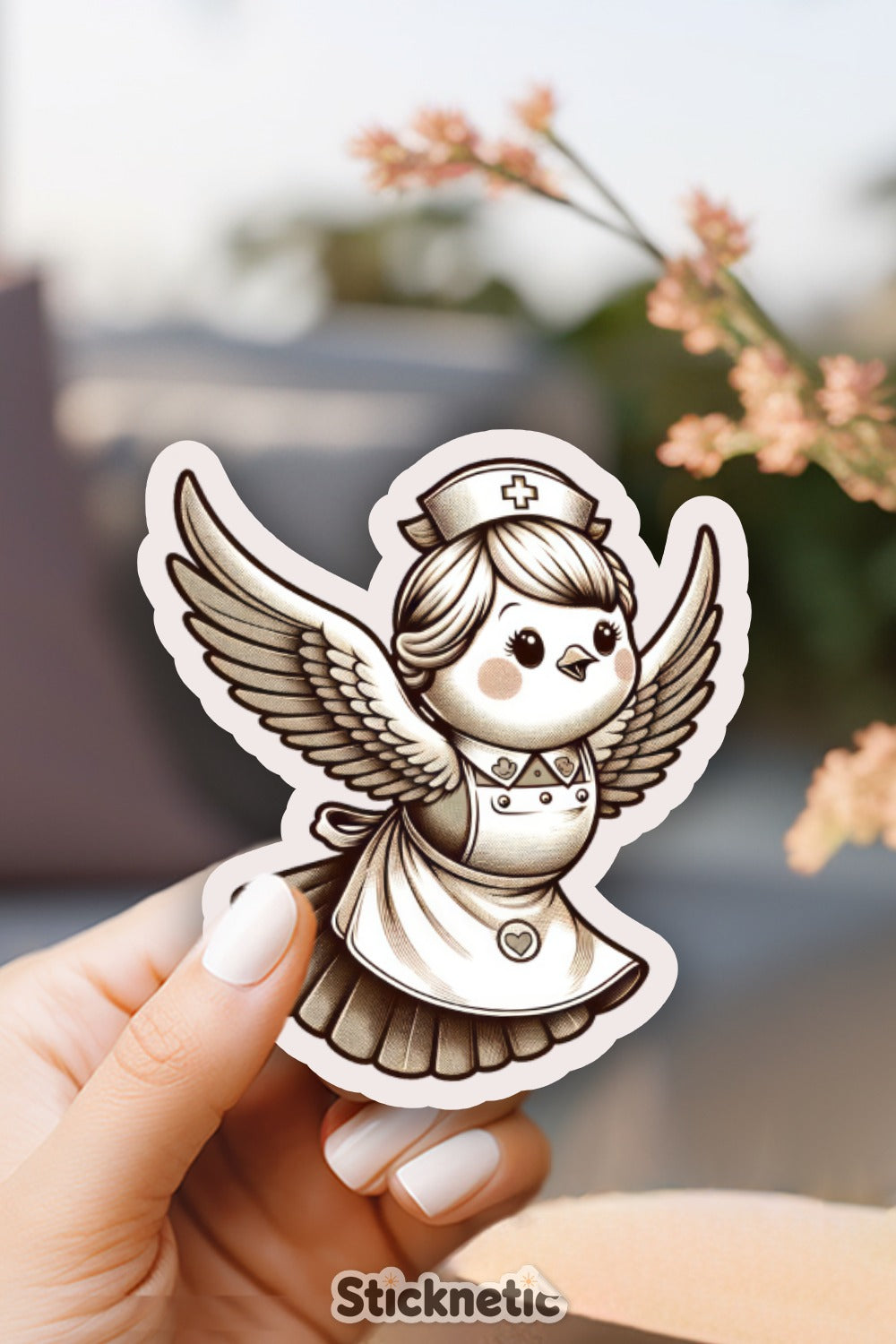 Vintage Style Nurse Angel Sticker, Winged Nurse Decal, Cute Healthcare Vinyl Sticker, Medical Profession Gift Idea