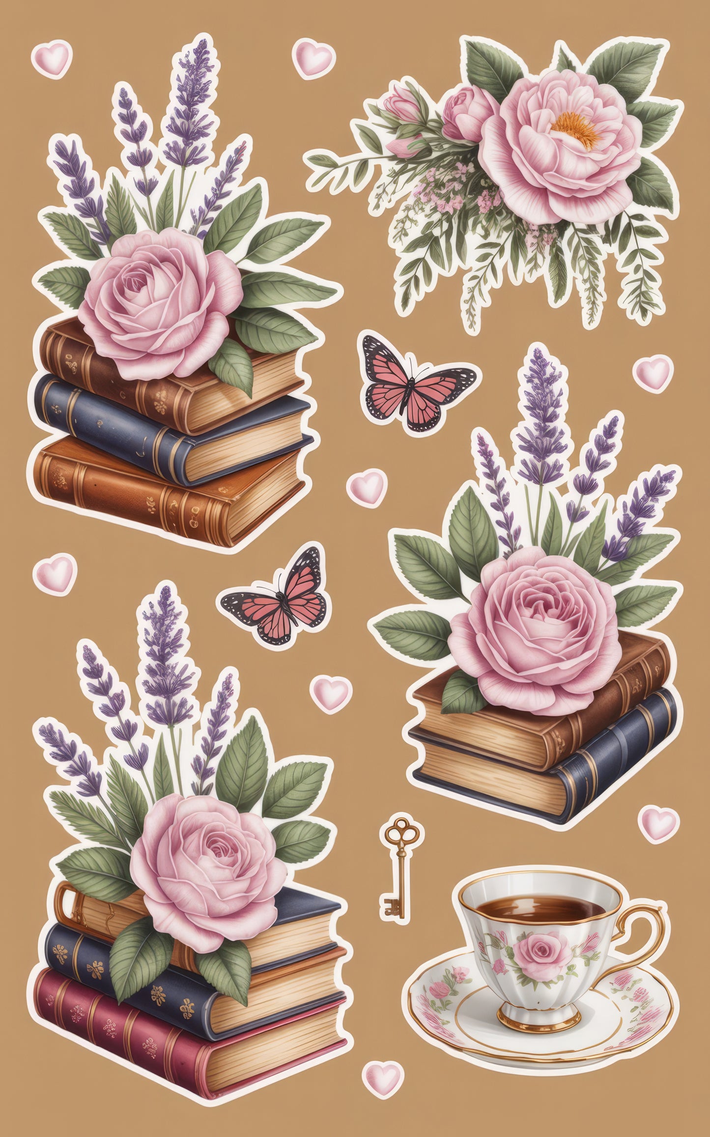 Vintage Floral Book Stickers, Lavender and Rose Designs, Butterfly Accents, Scrapbooking Supplies, Gift for Readers and Writers