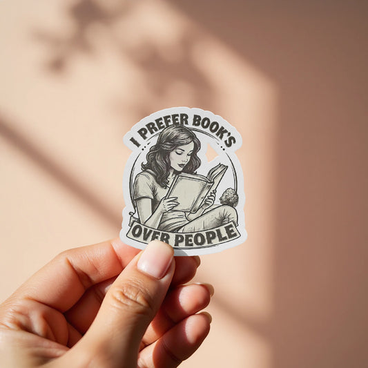 I Prefer Books Over People Woman Reading Sticker product type