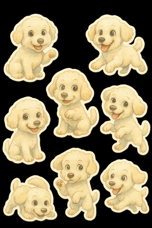 Cute Golden Retriever Puppy Stickers, Watercolor Dog Decals, Pet Scrapbooking Supplies, Planner Accessories