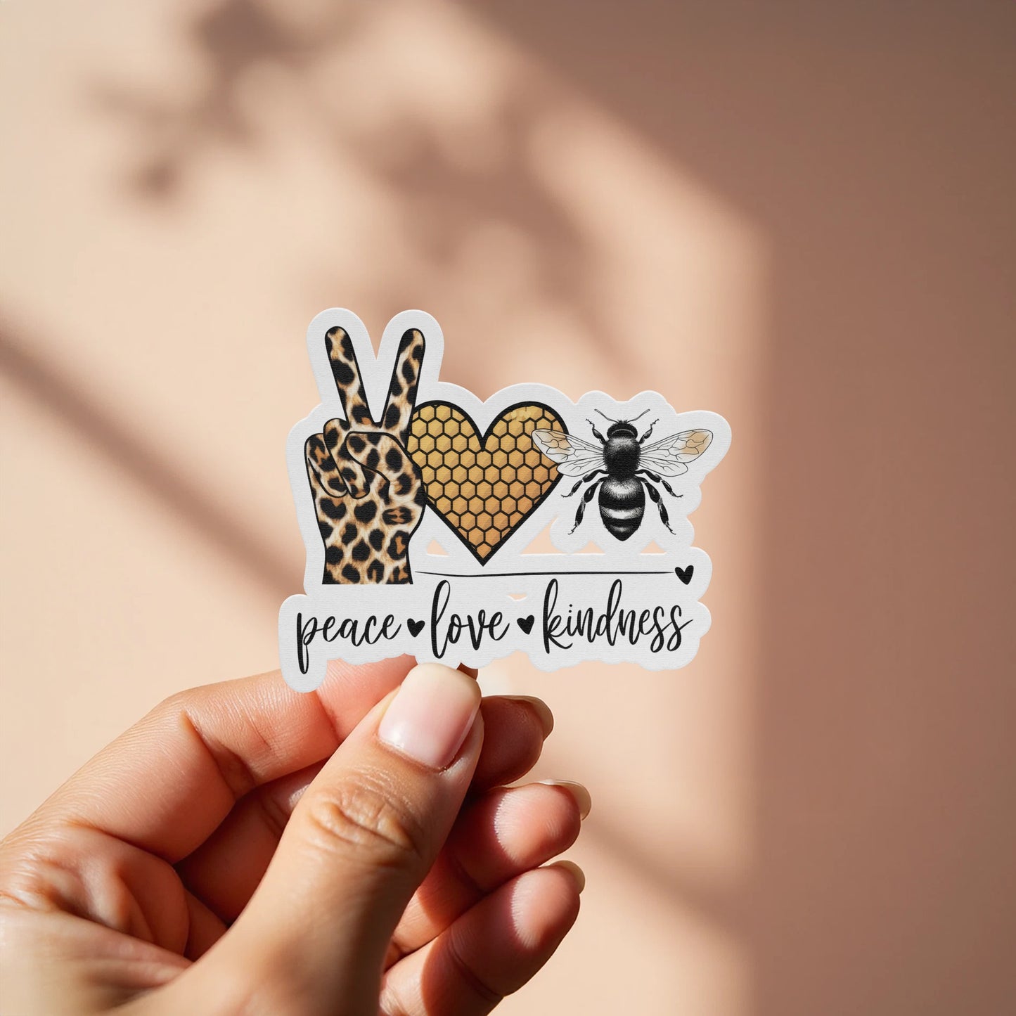 Peace Love Kindness Sticker with Leopard and Bee product