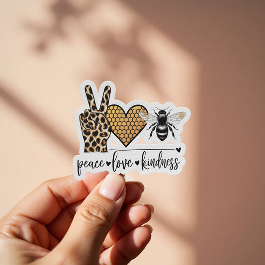 Peace Love Kindness Sticker with Leopard and Bee product