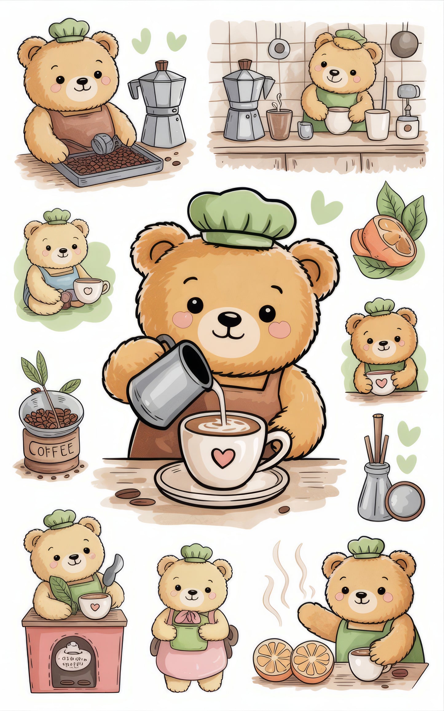 Cute Bear Barista Coffee Illustration Poster, Kitchen Wall Art, Coffee Lover Gift, Home Decor