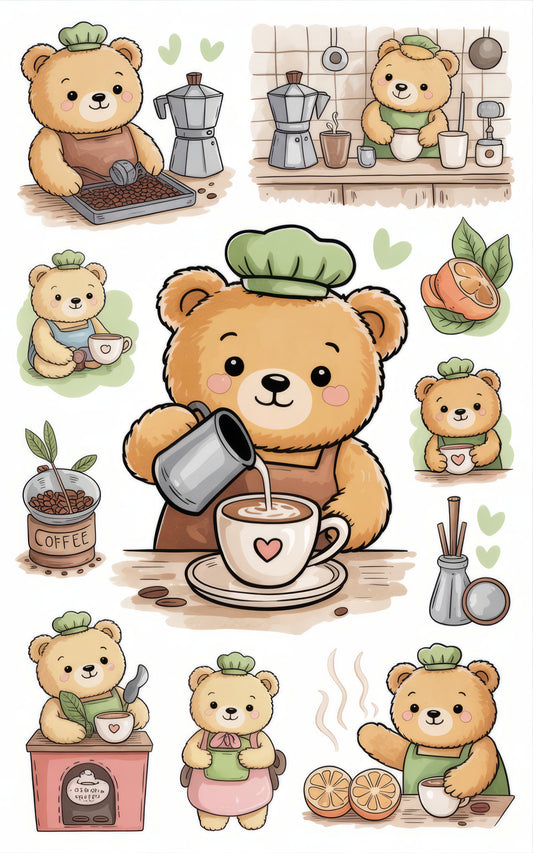 Cute Bear Barista Coffee Illustration Poster, Kitchen Wall Art, Coffee Lover Gift, Home Decor