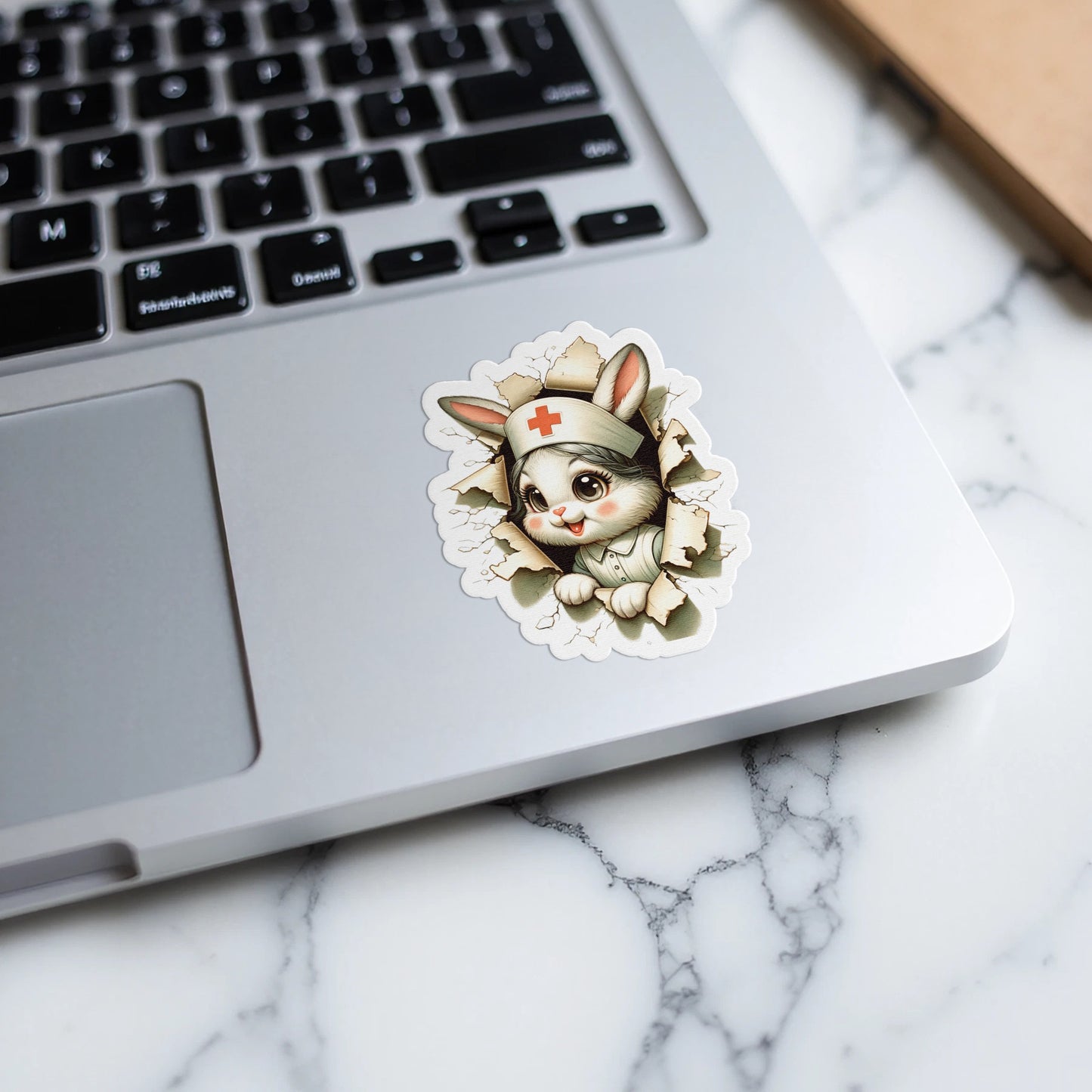 Nurse Bunny Vinyl Sticker, Cute Rabbit Laptop Decal, Waterproof Cartoon Bunny Sticker, Nurse Themed Gift