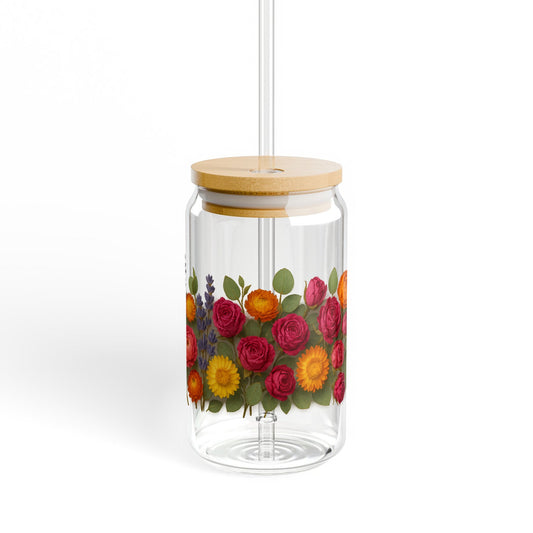 Floral Glass Jar Pendant Light, Colorful Rose Design, Ceiling Hanging Lamp, Home Decor