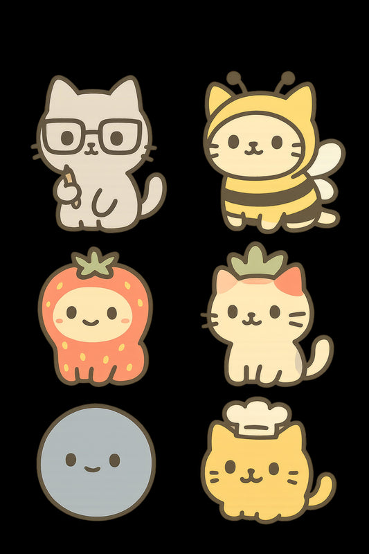 Cute Cat Stickers Pack, Kawaii Kitty Decals, Cartoon Cat Vinyl Stickers, Laptop and Water Bottle Decals, Cat Lover Gift Ideas