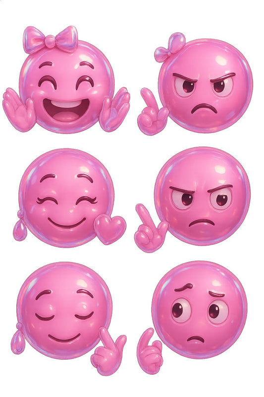 Cute Pink Emoji Stickers, Decorative Vinyl Emoticon Decals for Laptops and Water Bottles