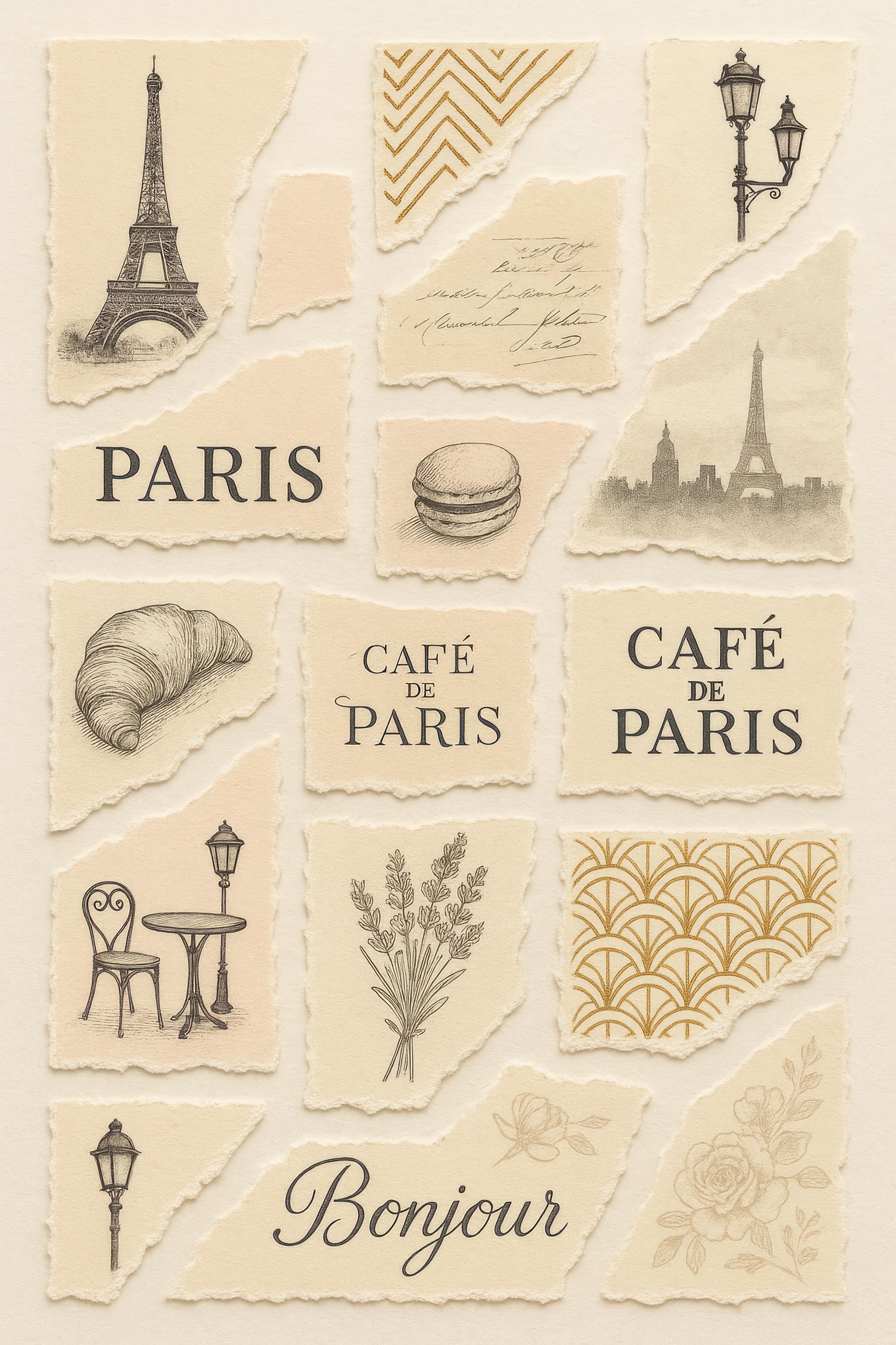 Vintage Paris Themed Art Print, Eiffel Tower, Café de Paris, French Macaron, Travel Collage Wall Decor