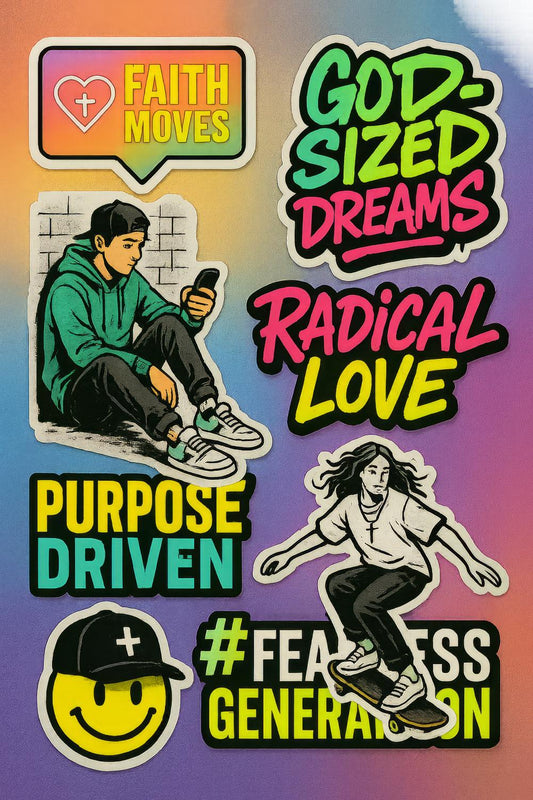 Vibrant Faith-Based Sticker Pack, Purpose Driven, Radical Love, God-Sized Dreams Decals