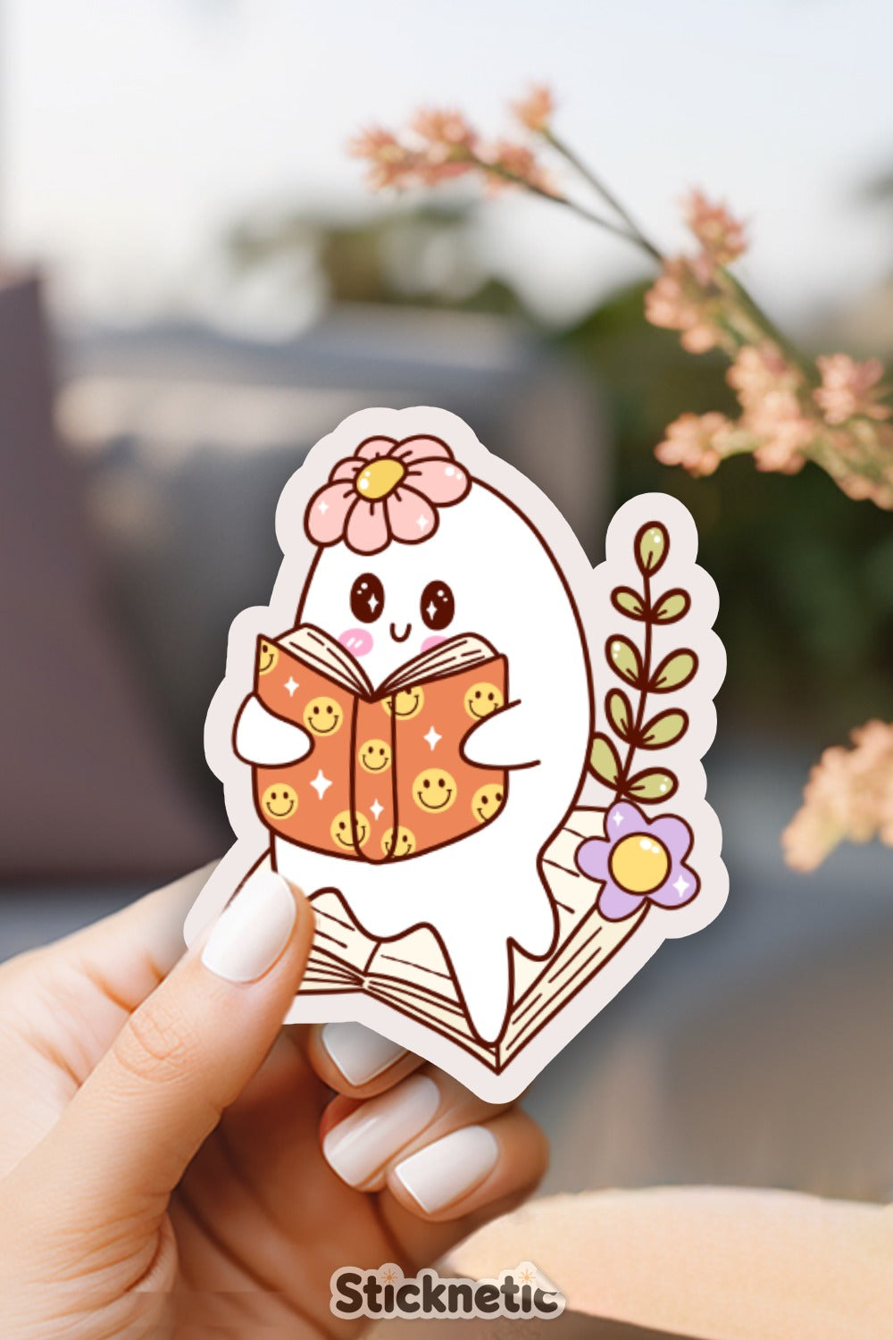 Cute Ghost Reading Book Vinyl Sticker product