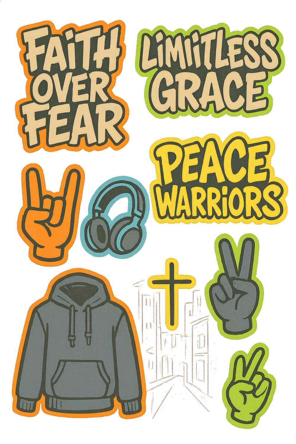 Faith Over Fear Stickers, Peace Warriors, Limitless Grace, Christian Motivational Decal Set for Laptops and Journals