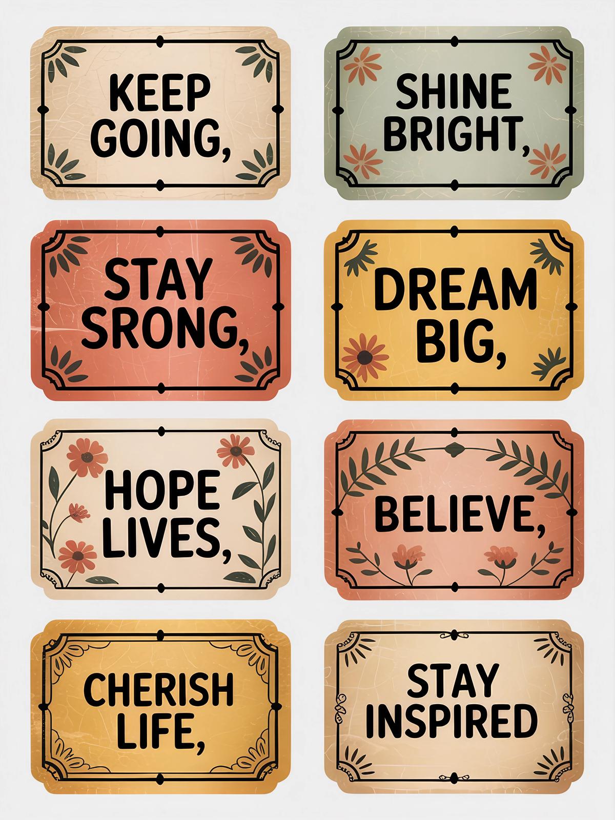 Vintage Inspirational Quote Signs, Colorful Motivational Wall Art, Set of Eight Decorative Plaques