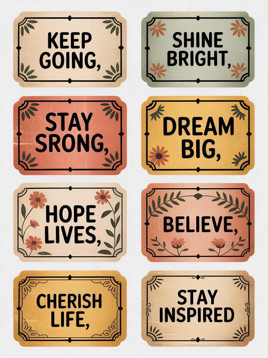 Vintage Inspirational Quote Signs, Colorful Motivational Wall Art, Set of Eight Decorative Plaques