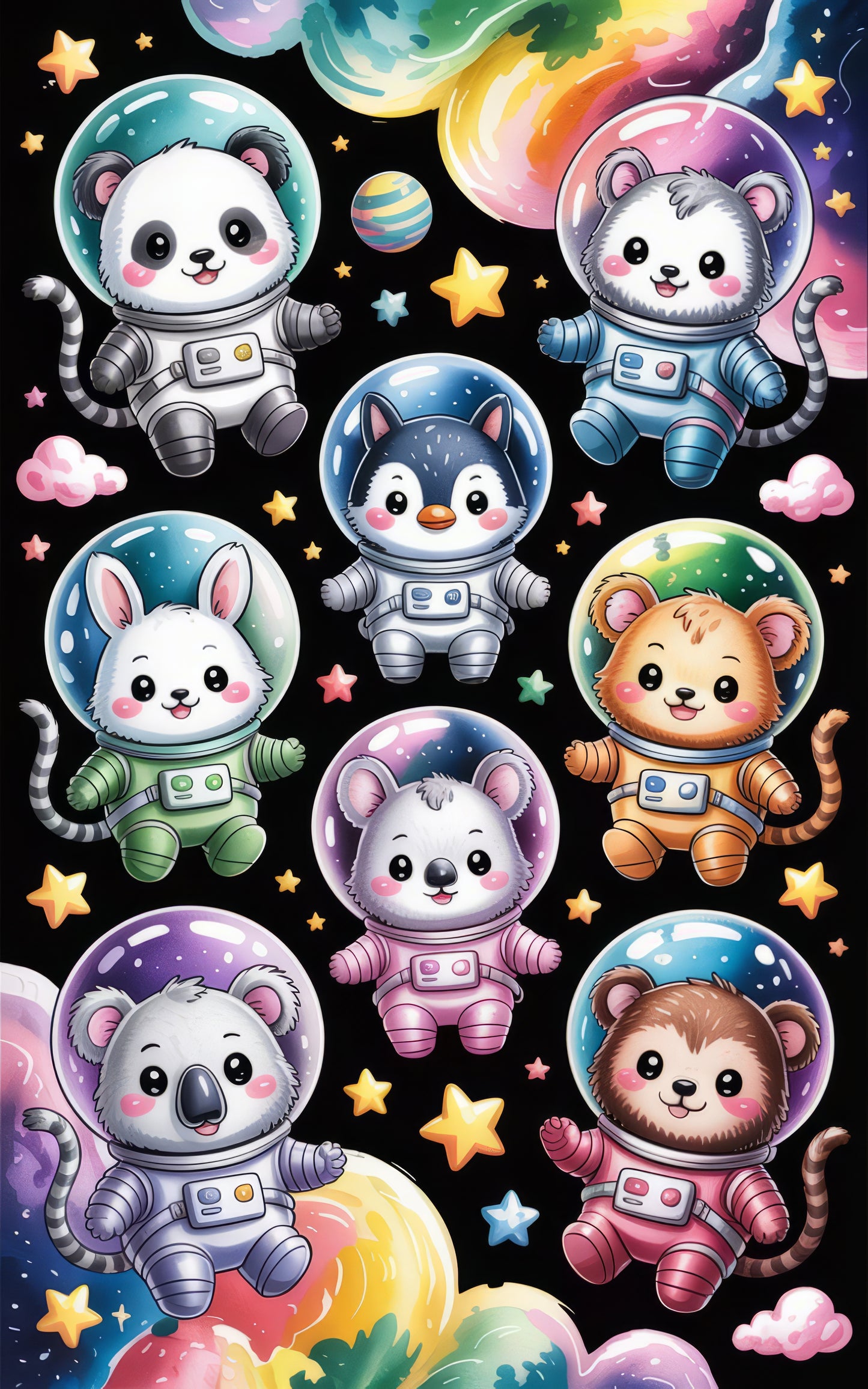 Cute Animal Astronauts Poster, Space Themed Nursery Art, Colorful Kids Room Decor, Baby Shower Gift Idea