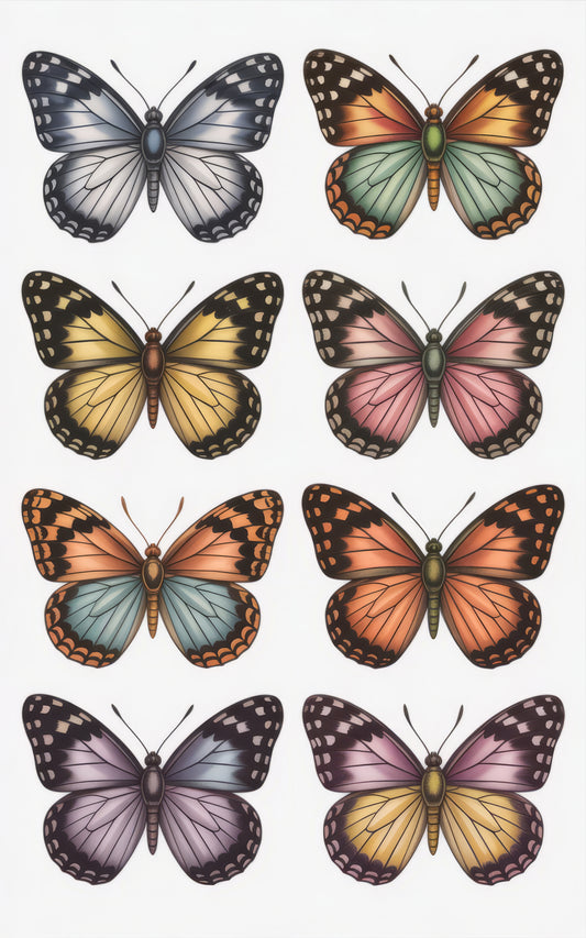 Colorful Butterfly Illustrations, Vintage Style Butterfly Prints, Wall Art Decor, Set of 12