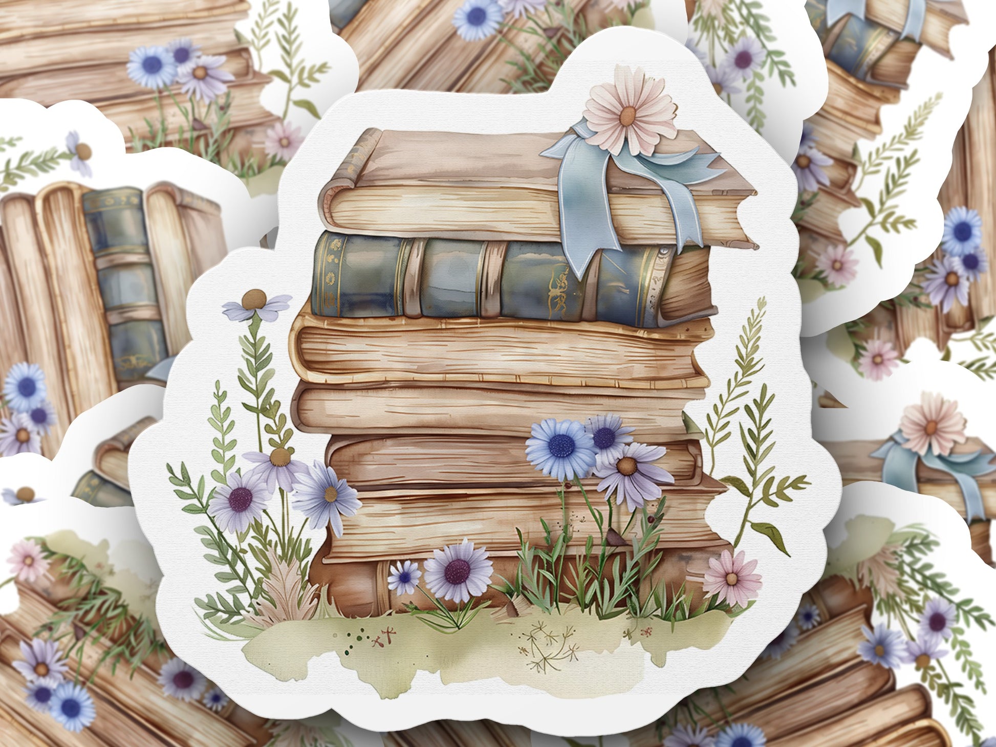 Vintage Aesthetic Books and Flowers Sticker product