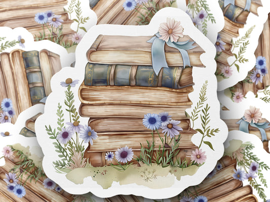 Vintage Aesthetic Books and Flowers Sticker product