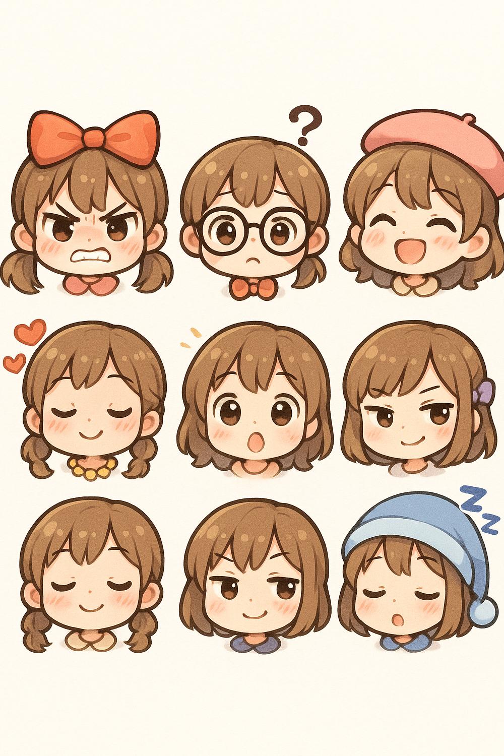 Cute Anime Girl Emotions Clipart, Digital Download, Kawaii Faces, Cartoon Expressions, Printable Art, Stickers Set, Craft Supplies, DIY