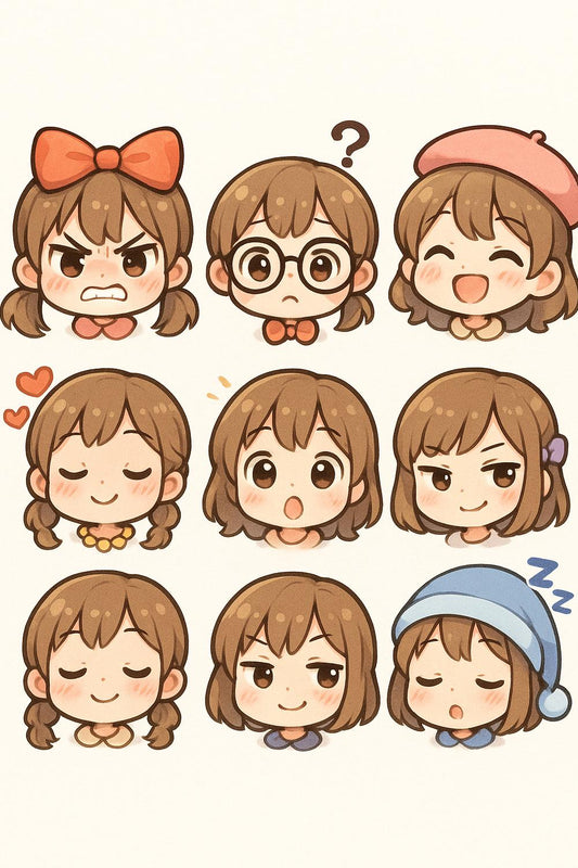 Cute Anime Girl Emotions Clipart, Digital Download, Kawaii Faces, Cartoon Expressions, Printable Art, Stickers Set, Craft Supplies, DIY