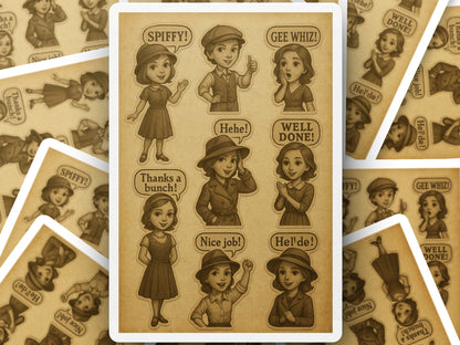 Vintage Style Sticker Sheet, Retro Kids Comic Book Design, Cute Thank You Label Set