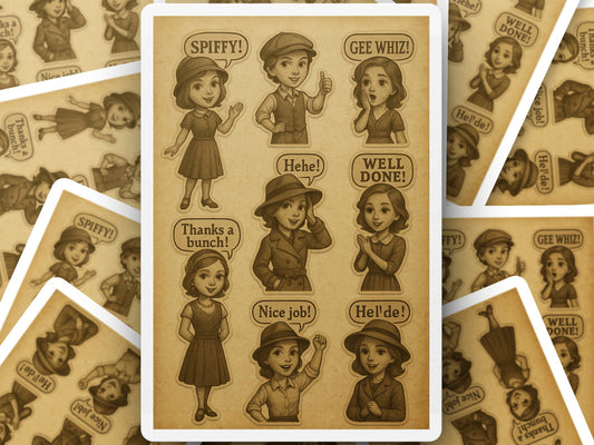 Vintage Style Sticker Sheet, Retro Kids Comic Book Design, Cute Thank You Label Set